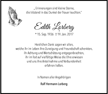 Traueranzeige von Edith Lorberg von Rheinische Post