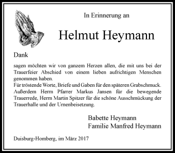 Traueranzeige von Helmut Heymann von Rheinische Post