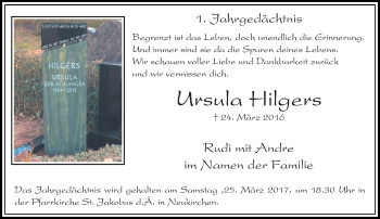 Traueranzeige von Ursula Hilgers von Rheinische Post