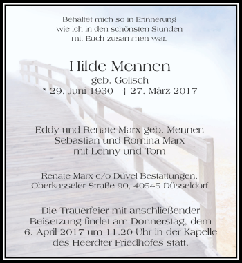 Traueranzeige von Hilde Mennen von Rheinische Post