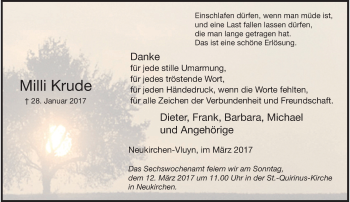 Traueranzeige von Milli Krude von Rheinische Post