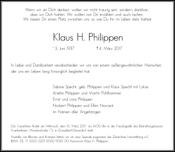 Traueranzeige von Klaus H. Philippen von Rheinische Post