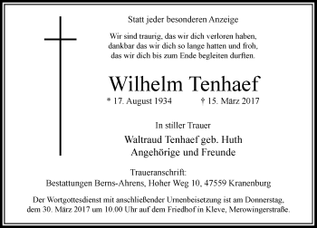 Traueranzeige von Wilhelm Tenhaef von Rheinische Post
