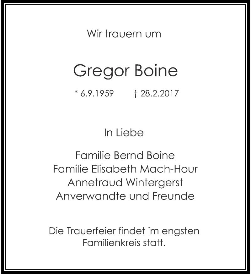  Traueranzeige für Gregor Boine vom 04.03.2017 aus Rheinische Post