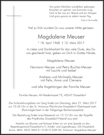 Traueranzeige von Magdalene Meuser von Rheinische Post
