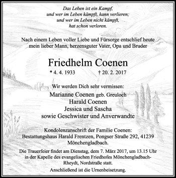 Traueranzeige von Friedhelm Coenen von Rheinische Post