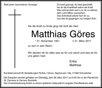 Traueranzeige von Matthias Göres von Rheinische Post
