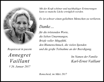 Traueranzeige von Annegret Vaillant von Rheinische Post