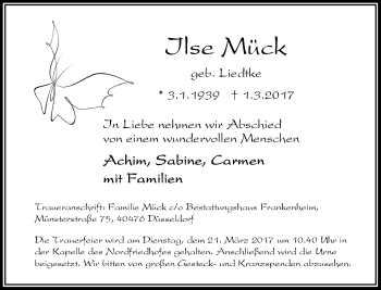 Traueranzeige von Ilse Mück von Rheinische Post