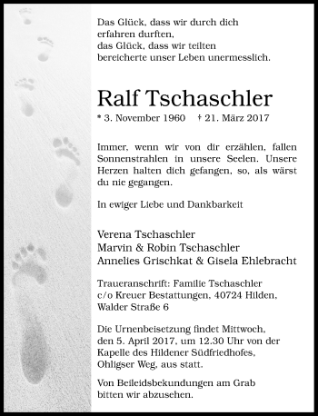 Traueranzeige von Ralf Tschaschler von Rheinische Post