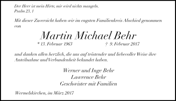 Traueranzeige von Martin Michael Behr von Rheinische Post