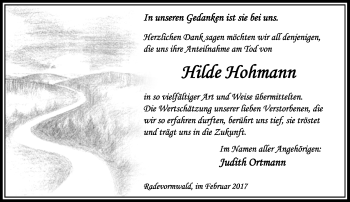 Traueranzeige von Hilde Hohmann von Rheinische Post