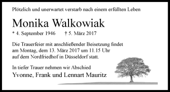 Traueranzeige von Monika Walkowiak von Rheinische Post