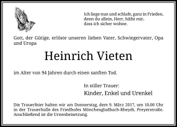 Traueranzeige von Heinrich Vieten von Rheinische Post