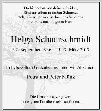 Traueranzeige von Helga Schaarschmidt von Rheinische Post