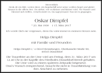 Traueranzeige von Oskar Dimpfel von Rheinische Post