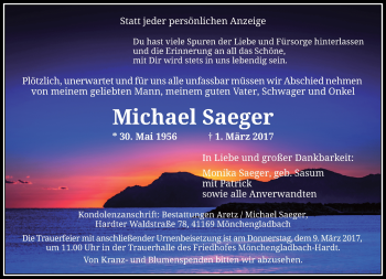 Traueranzeige von Michael Saeger von Rheinische Post