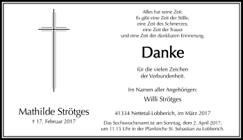 Traueranzeige von Mathilde Strötges von Rheinische Post