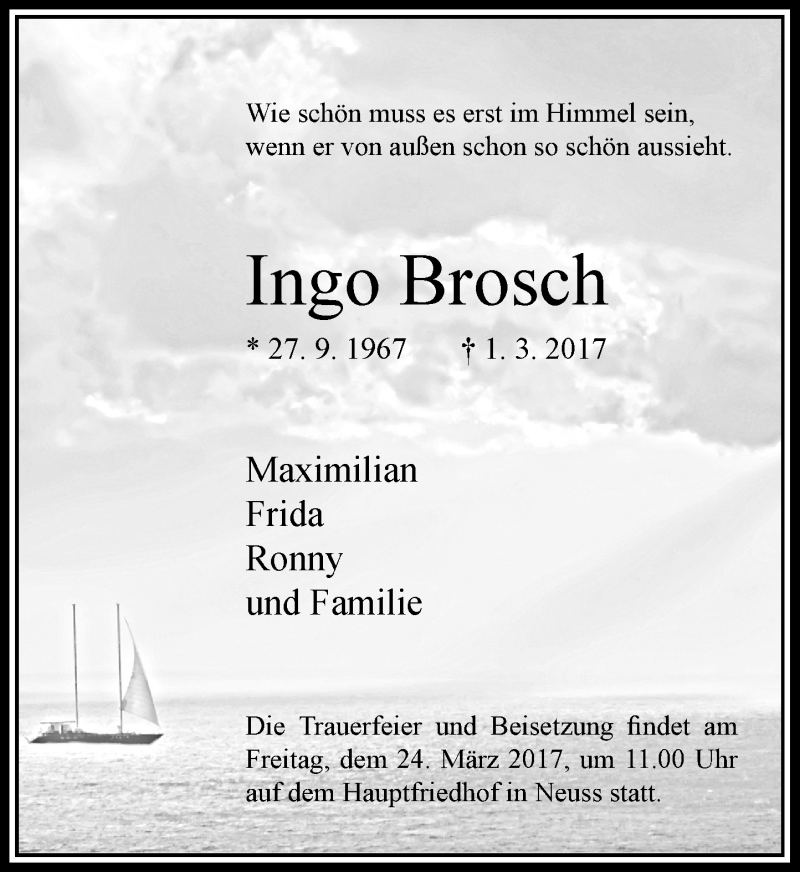  Traueranzeige für Ingo Brosch vom 18.03.2017 aus Rheinische Post