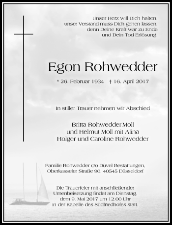 Traueranzeige von Egon Rohwedder von Rheinische Post