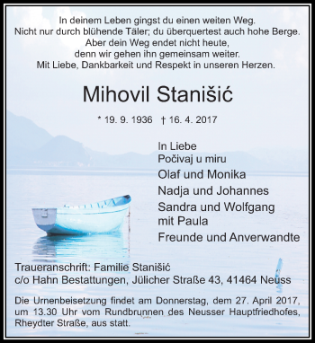 Traueranzeige von Mihovil Stanisic von Rheinische Post