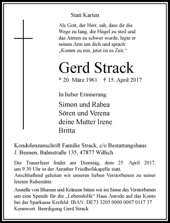 Traueranzeige von Gerd Strack von Rheinische Post