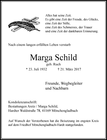 Traueranzeige von Marga Schild von Rheinische Post