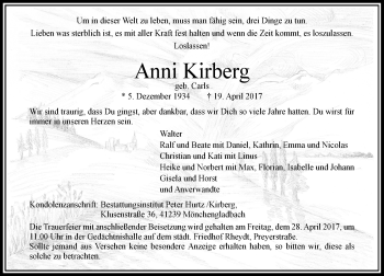 Traueranzeige von Anni Kirberg von Rheinische Post