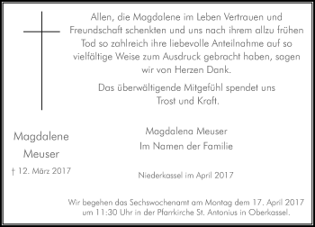 Traueranzeige von Magdalene Meuser von Rheinische Post