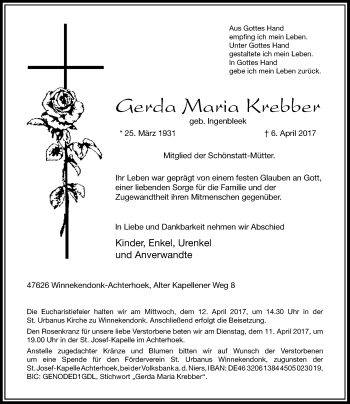 Traueranzeige von Gerda Maria Krebber von Rheinische Post