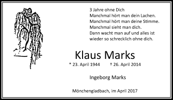 Traueranzeige von Klaus Marks von Rheinische Post