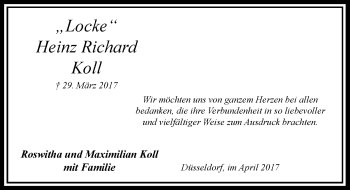 Traueranzeige von Heinz Richard Koll von Rheinische Post