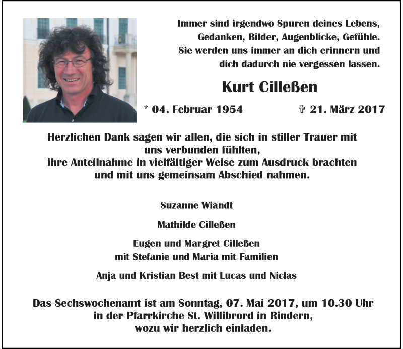  Traueranzeige für Kurt Cilleßen vom 29.04.2017 aus Rheinische Post