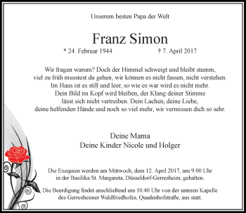 Traueranzeige von Franz Simon von Rheinische Post