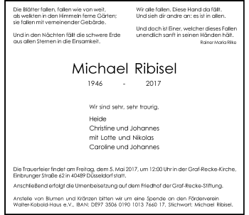 Traueranzeige von Michael Ribisel von Rheinische Post