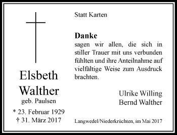 Traueranzeige von Elsbeth Walther von Rheinische Post