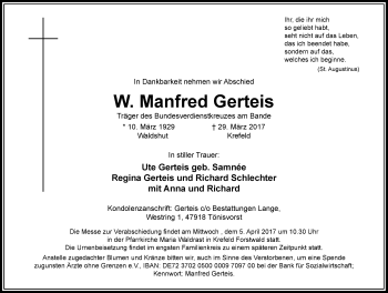 Traueranzeige von W. Manfred Gerteis von Rheinische Post