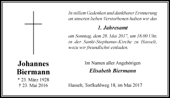 Traueranzeige von Johannes Biermann von Rheinische Post