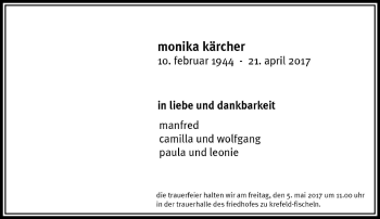 Traueranzeige von Monika Kärcher von Rheinische Post