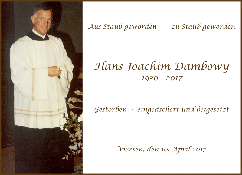  Traueranzeige für Hans Joachim Dambowy vom 15.04.2017 aus Rheinische Post