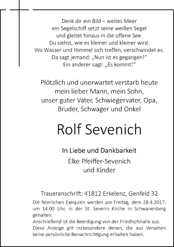 Traueranzeige von Rolf Sevenich von Rheinische Post