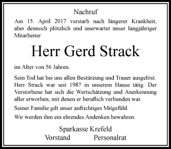 Traueranzeige von Gerd Strack von Rheinische Post
