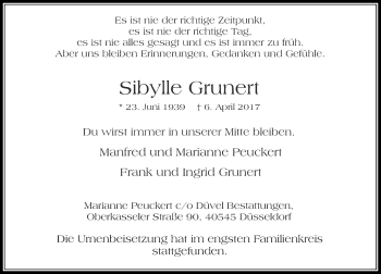 Traueranzeige von Sibylle Grunert von Rheinische Post