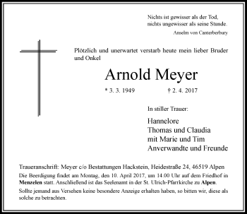 Traueranzeige von Arnold Meyer von Rheinische Post