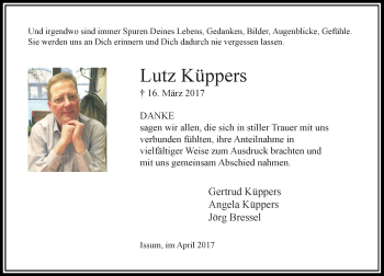 Traueranzeige von Lutz Küppers von Rheinische Post