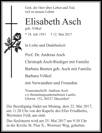 Traueranzeige von Elisabeth Asch von Rheinische Post