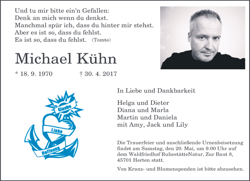  Traueranzeige für Michael Kühn vom 13.05.2017 aus Rheinische Post