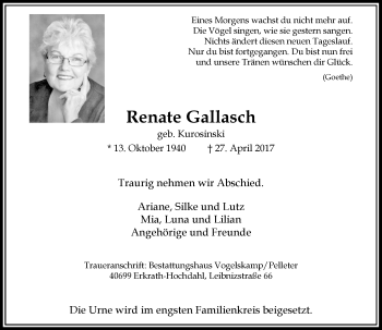 Traueranzeige von Renate Gallasch von Rheinische Post