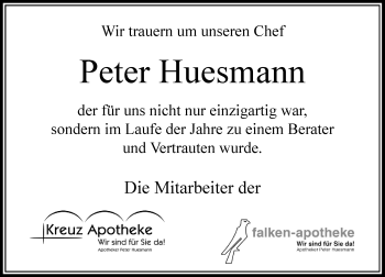 Traueranzeige von Peter Huesmann von Rheinische Post