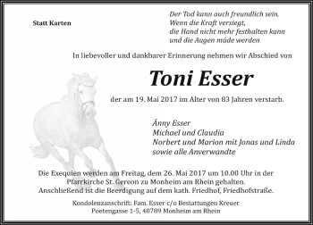 Traueranzeige von Toni Esser von Rheinische Post